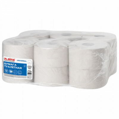 Бумага туалетная 200 м, LAIMA (T2), UNIVERSAL, 1-слойная, цвет натуральный, КОМПЛЕКТ 12 рулонов, 111334