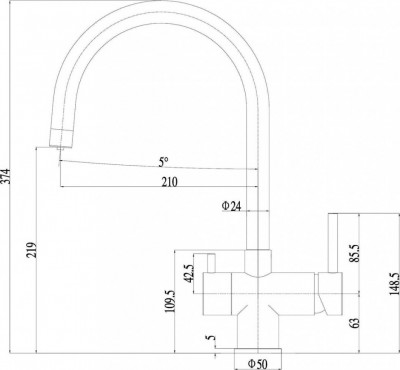 Смеситель для кухонной мойки ZORG Inox  (SZR-7020), рычажный, современный стиль