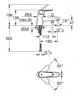 Смеситель для ванны GROHE Eurodisc Cosmopolitan (монтаж на бортик ванны), хром (33192002)