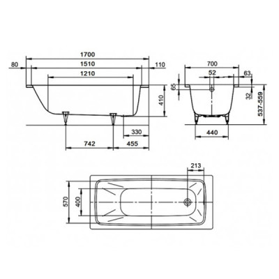 Kaldewei Cayono 749 стальная ванна+ easy-clean (сталь 3,5 мм), 170 см х 70 см