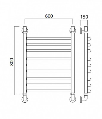 Водяной полотенцесушитель Акванерж Дуга групповая 800x600 (02-098060)
