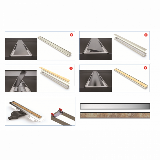 Желоб BERGES водосток В1 Keramik 800, матовый хром, S-сифон D50 H60 боковой