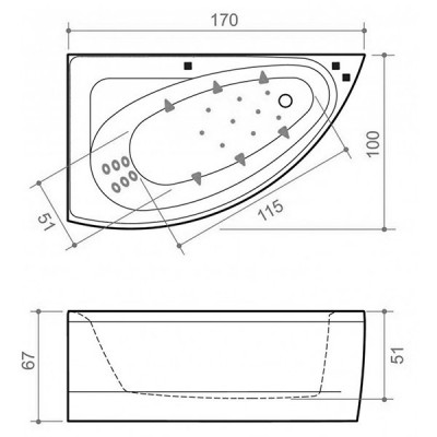 Balteco Idea 17 S2 ванна c аэромассажем, 170 см х 100 см