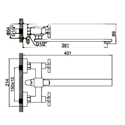 Смеситель для ванны Ledeme L2584 H84 двухвентильный хром