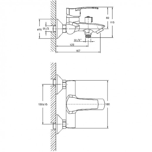 Смеситель для ванны Haiba HB6070 с душевым гарнитуром (латунь) хром