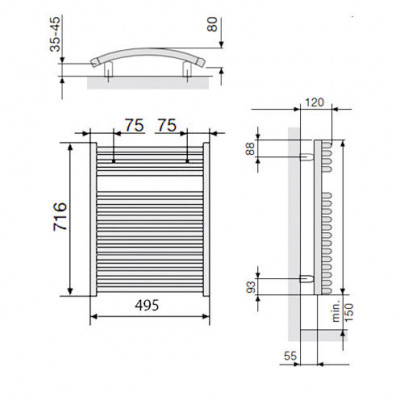 Zehnder Janda JABC-070-050 полотенцесушитель водяной для ГВС, нержавеющая сталь, 71,6см x 49,5см