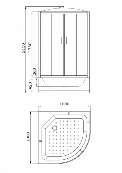Душевая кабина Parly Classic Эконом EC1021 100х100х215см, сектор, черный