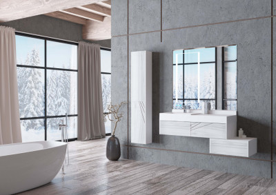 Шкафчик Aquaton Сакура L ольха наварра, белый глянец (1A220803SKW8L), для ванной