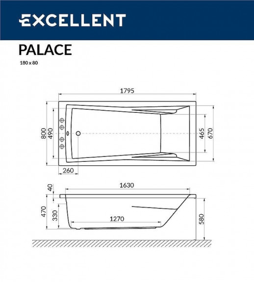 Ванна акриловая Excellent Palace 180x80 WAEX.PAL18.SMART.GL с гидромассажем прямоугольная