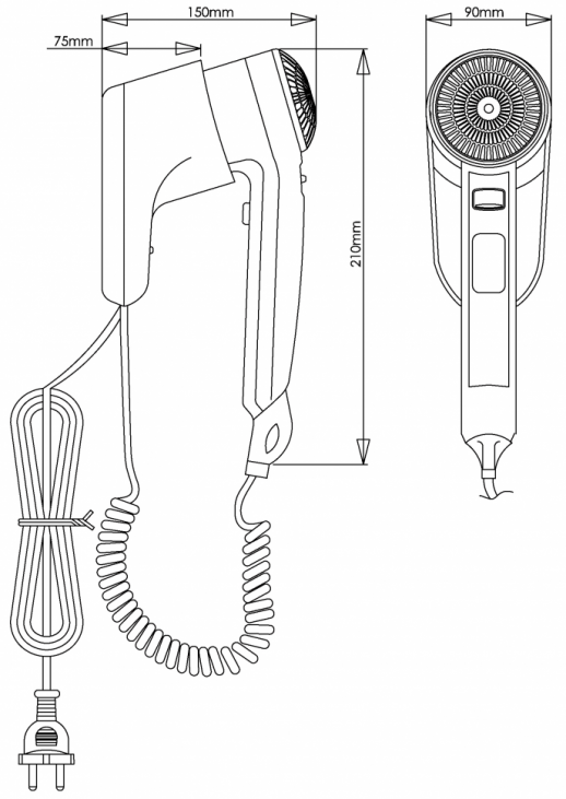 Фен настенный Mediclinics SC0010CS, индивидуальный, с кнопкой, материал: АБС-пластик, цвет: черный