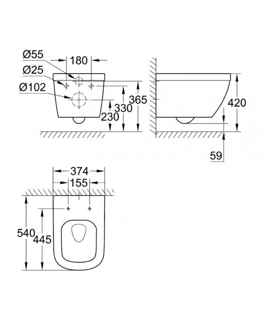 Унитаз подвесной безободковый GROHE Euro Ceramic (без сиденья), альпин-белый (39328000)