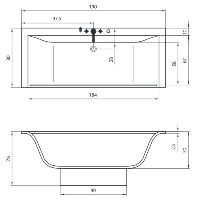 Акватика Плазма Стандарт ванна без гидромассажа, 190 см х 80 см
