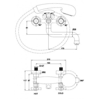 Смеситель для ванны Kaiser Cross 41022 хром