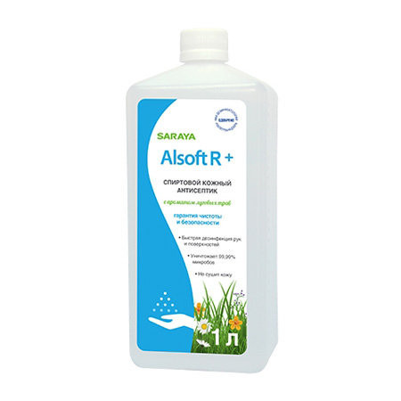 Кожный антисептик Saraya Alsoft R Plus с отдушкой 120 мл, 1 л еврофлакон, 1,2 л, 5 л