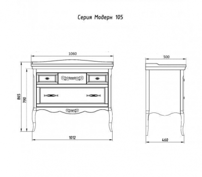 ASB-Woodline Модерн 105 тумба с раковиной, рошфор (патина белая) массив ясеня