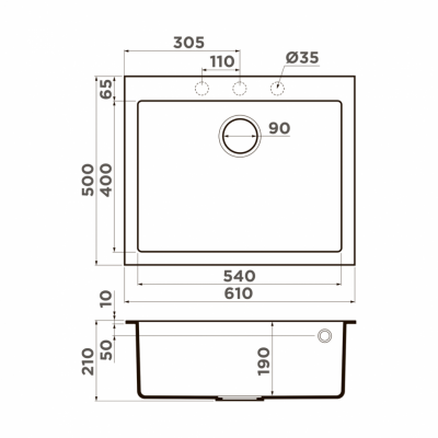 Мойка OMOIKIRI BOSEN 61-WH прямоугольная 610x500 (4991212)