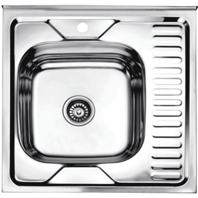 Одинарная мойка из нержавеющей стали накладная 60x60 см Ledeme L96060-L глянцевая с правым крылом