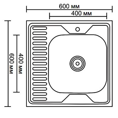 Одинарная мойка из нержавеющей стали накладная 60x60 см Ledeme L96060-L глянцевая с правым крылом