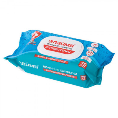 Салфетки влажные 72 шт., LAIMA/ЛАЙМА Antibacterial, антибактериальные, клапан крышка, 129997