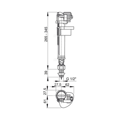 AlcaPlast клапан A 18/2 1/2 " для унитаза, нижняя подводка, металлическая резьба