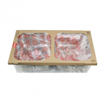 Мойка врезная, двойная 75 х 42 см толщина 0,8 мм глубина 180 мм + большой двойной сифон с переливом Fabia (7542)