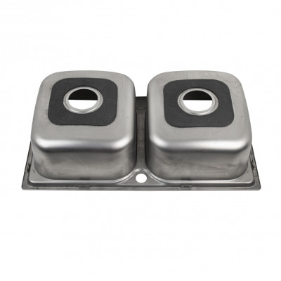 Мойка врезная, двойная 75 х 42 см толщина 0,8 мм глубина 180 мм + большой двойной сифон с переливом Fabia (7542)