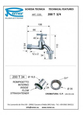 Remer 200 T 3/4" кран водоразборный с носиком, хром