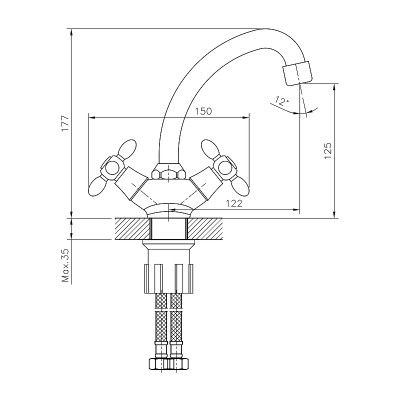 Смеситель для раковины Decoroom DR53012 хром двухвентильный