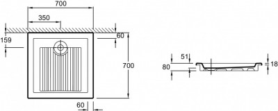 Душевой поддон, квадратный, 70 x 70 см, слив 60 мм JACOB DELAFON KYREO (EN130-00)