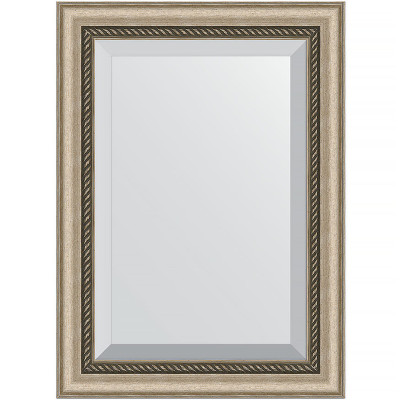 Зеркало настенное Evoform Exclusive 73х53 BY 1122 с фацетом в багетной раме Состаренное серебро с плетением 70 мм