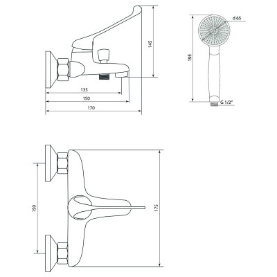 Смеситель для ванны локтевой Славен Хирург Х хром (СЛ-ОД-Х30)