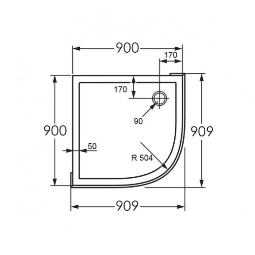 Huppe Verano 235031.055 душевой поддон 1/4 круга 90 см x 90 см