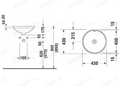 DURAVIT Architec 0468400000 умывальник встраиваемый снизу 40см