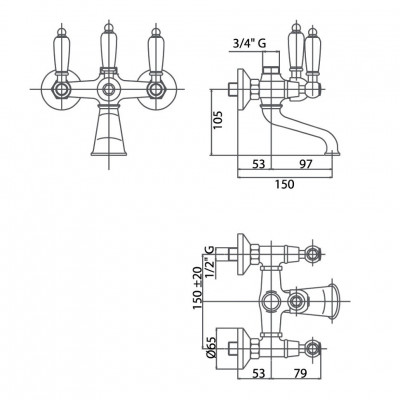 CAPRIGO ADRIA-Classic 03-019-crm смеситель для ванны со штуцером 3/4, хром