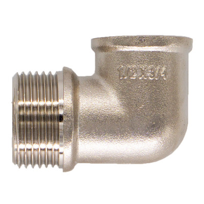 Латунный переходный уголок 3/4"x1/2" с одной резьбой наружу и одной внутрь (CTM CRL34M12)