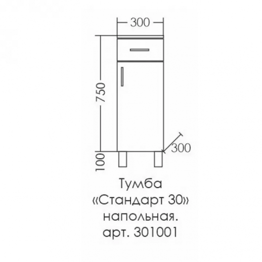 Тумба напольная СаНта "ТН-300" с 1 ящ., белая