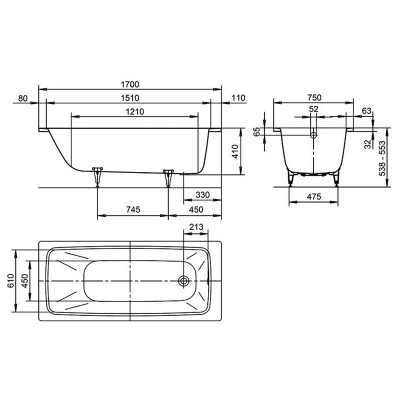 Kaldewei Cayono 750 стальная ванна +easy-сlean (сталь 3,5 мм), 170 см х 75 см