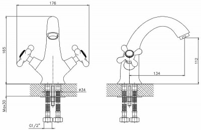 Смеситель для раковины ESKO Vienna VN 26-2 хром двухвентильный