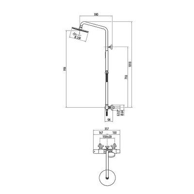 Душевая система Gattoni Circle Two KIT/TS60NO с термостатом черная матовая 1 режим