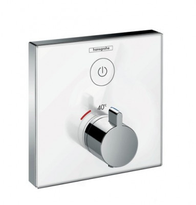 Термостатический смеситель для душа 15737400 Hansgrohe ShowerSelect Glass (белый хром)