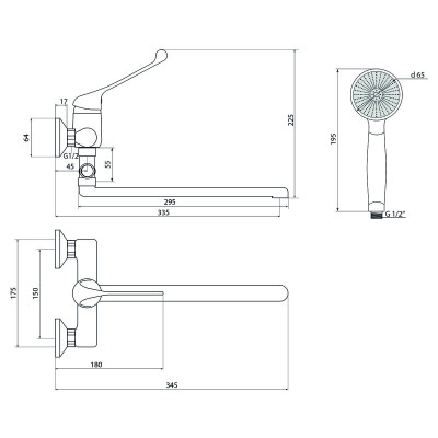 Смеситель для ванны Славен локтевой Хирург Х хром (СЛ-ОД-Х31)