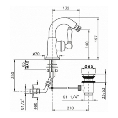 Nicolazzi Cinquanta 3455 CR 76C смеситель для биде с д/к, хром/ручка P.Mont Blanc
