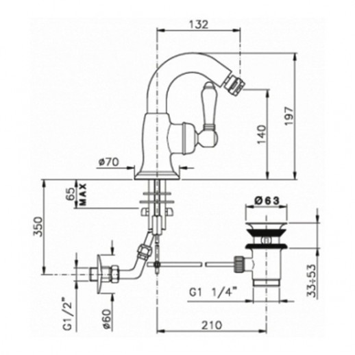 Nicolazzi Cinquanta 3455 CR 76C смеситель для биде с д/к, хром/ручка P.Mont Blanc