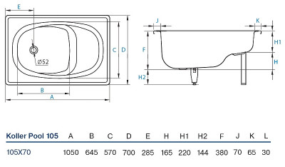 Ванна стальная Koller Pool 105x70E B05E2200E прямоугольная