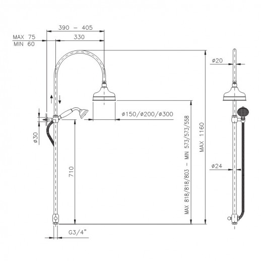 Nicolazzi Classic shower 5712WS BZ 20 душевая стойка, бронза