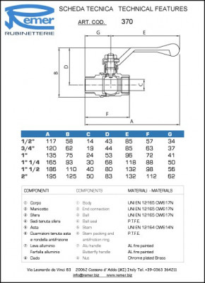 Кран шаровый хром 1. 1/2 " Remer RR 370 г-ш, рычаг
