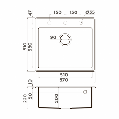 Мойка OMOIKIRI TEDORI 57-WH прямоугольная 570x510 (4993983)