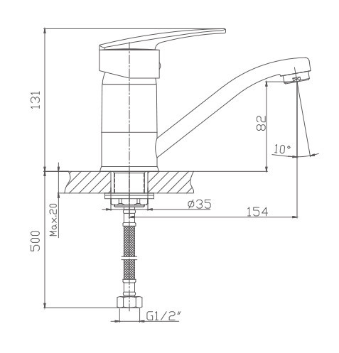 Смеситель для кухни Haiba HB4506-2 (латунь) хром