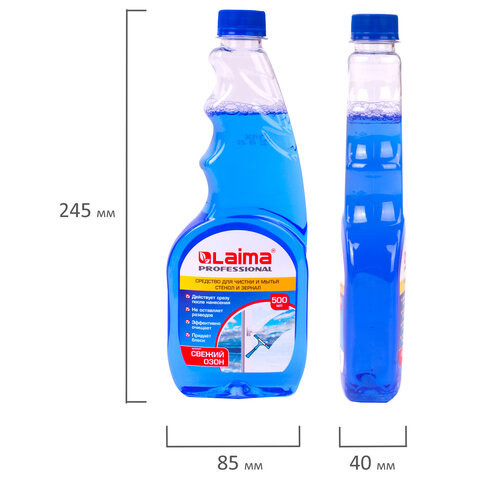 Средство для мытья стекол и зеркал 500 мл LAIMA PROFESSIONAL, сменный блок, 606739