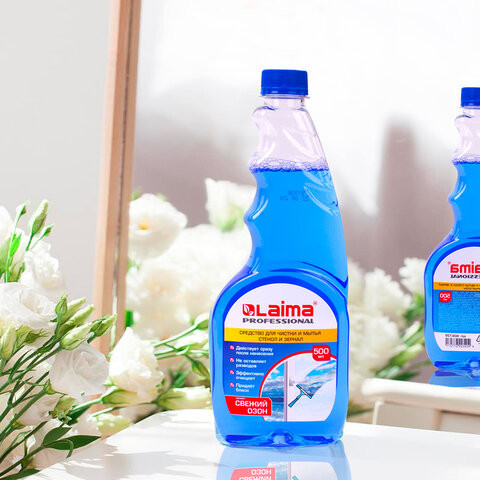 Средство для мытья стекол и зеркал 500 мл LAIMA PROFESSIONAL, сменный блок, 606739